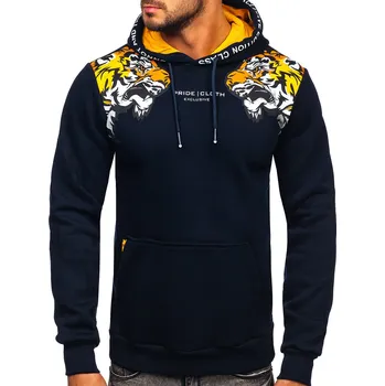 Pánská mikina Tmavě modrá pánská mikina s kapucí a potiskem Bolf 6287 - S