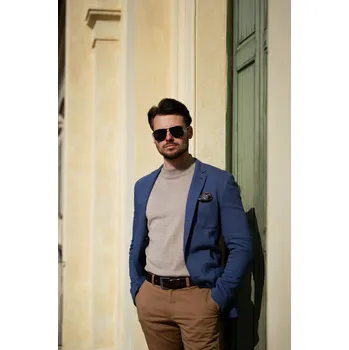 Pánské sako Pánské bavlněné sako Barva: Modrá, Velikost: 60, Střih: SLIM FIT