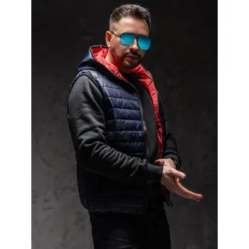 Pánská vesta Tmavě modrá pánská prošíváná vesta s kapucí Bolf 7106A1 - M