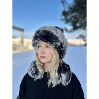 Čepice Dámská beranice IDA černá s bílou kožešinou, VELIKOST UNI