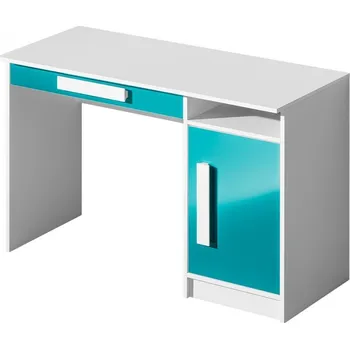 Psací stůl GOLIÁŠ 9- psací stůl (GULIVER 9)-korpus bílá/dvířka tyrkysová lesk/úchyt bílá (DO) (K150-E)