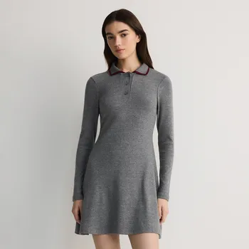 Dámské šaty Reserved - Mini šaty s límcem - tmavě šedá - WW278-90M - WW278-90M-L