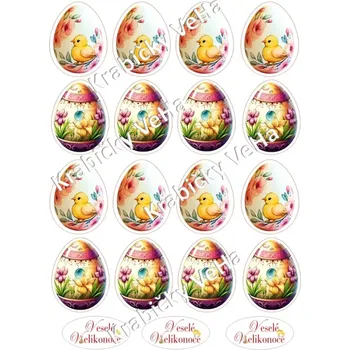 Jedlá dekorace na dort Fondánový list A4 motiv "Velikonoční vejce KUŘÁTKO 4 " 5 cm