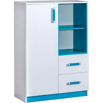 Komoda TRUFEL 6- Komoda 90 vysoká (Trafiko 6) - bílá/tyrkys (DO) (K150-Z)