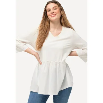 Dámské tričko Ulla Popken, Plus size Tričko, volánový lem, A střih, výstřih do V, 3/4 rukávy pro plnoštíhlé nadměrná velikost, 826764201-1130, bílý, 50/52, Nadměrné velikosti, Plus size oblečení, Oblečení pro boubelky, Oblečení pro baculky, Oblečení pro plnoštíhlé, Obl