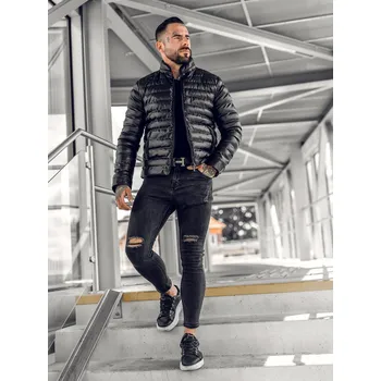 Černá pánská prošívaná koženková bunda Bolf 0021C - S