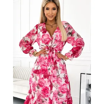 Dámské šaty Dámské vzdušné letní šaty 436-1 s růžovým potiskem, VELIKOST UNI ( S, M , L )