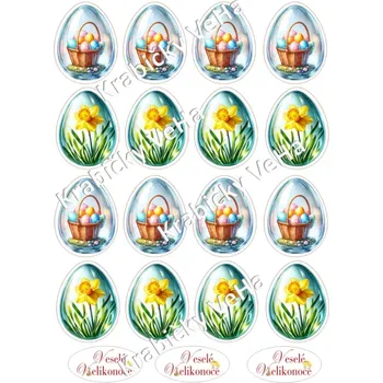 Jedlá dekorace na dort Fondánový list A4 motiv "Velikonoční vejce KOŠÍČEK" 5 cm