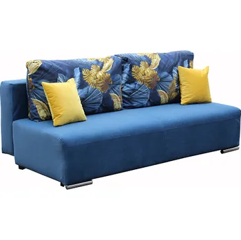 Pohovka BODO pohovka rozkládací , látka tm.modrá KA12615/polštáře opěrné velké KA12613-modrožluté listy/dek. polštářky KA12618 žlutá (FE) - kolekce "E" (K250)NOVINKA