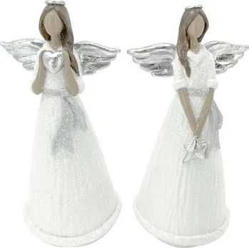 Vánoční dekorace Andílek polyresin 85x75x195mm mix, bílá,stříbrná s glitrem