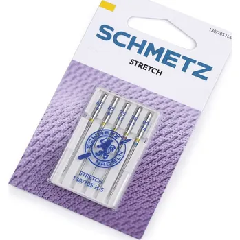 Strojové jehly Stretch 75; 90; sdružené Schmetz na kartě, barva 4 (65/9;75/11;90/14) nikl