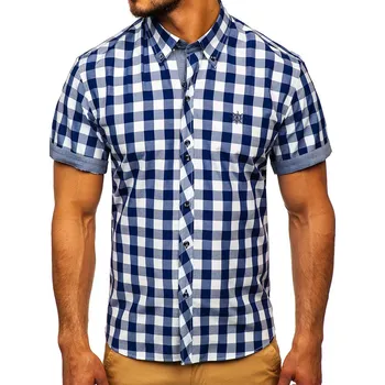 Tmavě modrá pánská kostkovaná košile s krátkým rukávem Bolf 6522 - 2XL