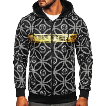 Pánská mikina Černá pánská mikina na zip s kapucí Bolf 27B8123 - L