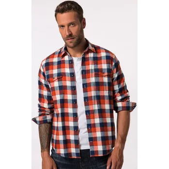 Pánská košile JP1880, Plus size Flanelová košile JP1880, kostkovaná, dlouhé rukávy, Kent límeček, Modern střih, do 8XL pro plnoštíhlé nadměrná velikost, 831524679-1452, oranžový, 3XL, Plus size oblečení, Oblečení pro vysoké muže, Nadměrné velikosti, Oblečení pro plnošt