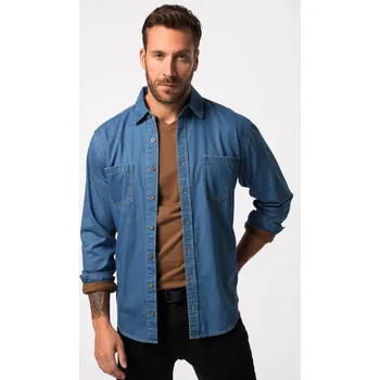 Pánská košile JP1880, Plus size Džínová košile, dlouhé rukávy, Kent límeček, Modern střih, do 8XL pro plnoštíhlé nadměrná velikost, 822885902-1456, modrý, 7XL, Plus size oblečení, Oblečení pro vysoké muže, Nadměrné velikosti, Oblečení pro plnoštíhlé.