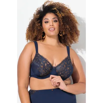 Podprsenka Ulla Popken, Plus size Podprsenka s kosticemi, květovaná výšivka, košíčky C-F pro plnoštíhlé nadměrná velikost, 833609139-1116, modrý, 115F, Nadměrné velikosti, Plus size oblečení, Oblečení pro boubelky, Oblečení pro baculky, Oblečení pro plnoštíhlé, Oble