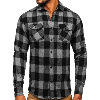 Pánská košile Grafitová pánská flanelová košile s dlouhým rukávem Bolf 20723 - L