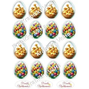 Jedlá dekorace na dort Fondánový list A4 motiv "Velikonoční vejce KACHNIČKY " 5 cm