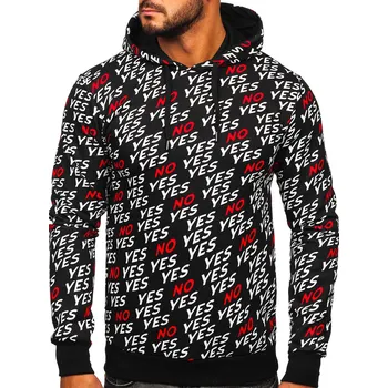 Pánská mikina Černá pánská mikina s kapucí a potiskem Bolf 141013 - XL