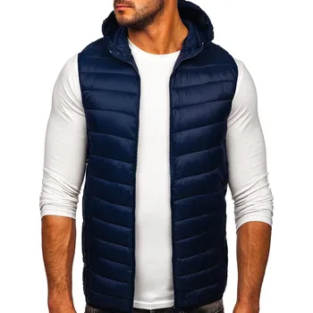 Pánská vesta Tmavě modrá pánská prošíváná vesta s kapucí Bolf 13072 - 2XL