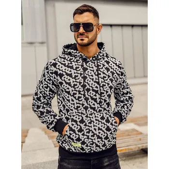 Pánská mikina Černo-šedá pánská mikina s kapucí a potiskem Bolf HW2320 - XL