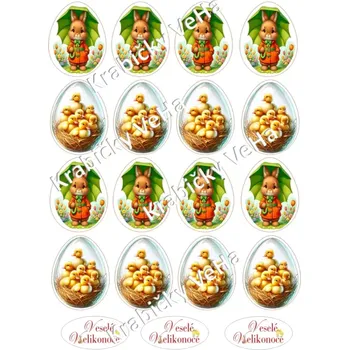 Jedlá dekorace na dort Fondánový list A4 motiv "Velikonoční vejce KUŘÁTKO 1" 5 cm