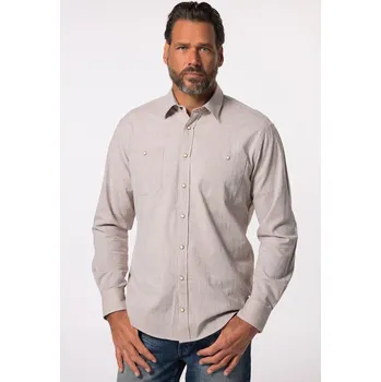 Pánská košile JP1880, Plus size Košile JP1880, lněný vzhled, dlouhé rukávy, Kent límeček, Modern střih, do 8XL pro plnoštíhlé nadměrná velikost, 834254327-1456, hnědý, 7XL, Plus size oblečení, Oblečení pro vysoké muže, Nadměrné velikosti, Oblečení pro plnoštíhlé.