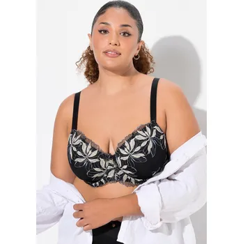 Podprsenka Ulla Popken, Plus size TRUYOU podprsenka s kosticemi, květovaná výšivka, měkké košíčky, košíčky B-F pro plnoštíhlé nadměrná velikost, 834350100-1096, černý, 115D, Nadměrné velikosti, Plus size oblečení, Oblečení pro boubelky, Oblečení pro baculky, Oblečen