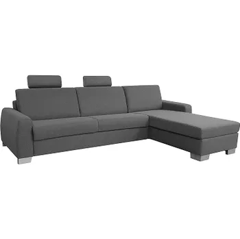 Sedací souprava GRENADA ROHOVÁ- sed. souprava Pravá B3SR160-DU +2x Záhlavník -RA,RB) (Family bok č.1, noha FD stříbrná) - sedací souprava rozkládací na denní spaní - BELGICKÝ ROZKLAD - látka tmavě šedá SS22 - kolekce "FN" (K250-E) NOVÁ LÁTKA