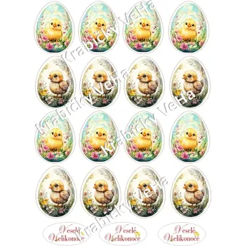 Jedlá dekorace na dort Fondánový list A4 motiv "Velikonoční vejce KUŘÁTKO 3" 5 cm