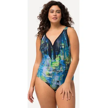 Dámské plavky Ulla Popken, Plus size Plavky, třásně, srdcový výstřih, měkké košíčky, recyklovaný materiál pro plnoštíhlé nadměrná velikost, 826247130-1007, modrý, 42, Nadměrné velikosti, Plus size oblečení, Oblečení pro boubelky, Oblečení pro baculky, Oblečení pro plno