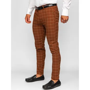 Pánské kalhoty Hnědé pánské textilní karované chino kalhoty Bolf 0047 - 30/S