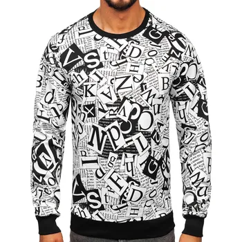 Pánská mikina Černo-bílá pánská mikina bez kapuce s potiskem Bolf 8B1135 - M