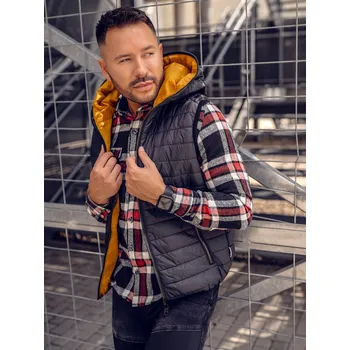 Pánská vesta Černá pánská prošívaná vesta s kapucí Bolf 7106A - M