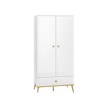 Šatní skříň GOLDIE 01 -Skříň šatní 2D1S,lamino Bílá mat/bílý lesk (ML) (GOLDIN01=2BALÍKY) (K150-E)NOVINKA