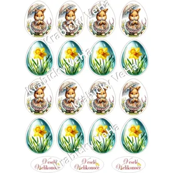 Jedlá dekorace na dort Fondánový list A4 motiv "Velikonoční vejce "Zaječice" 5 cm