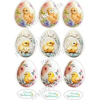 Jedlá dekorace na dort Fondánový list A4 motiv "Velikonoční vejce " 7 cm