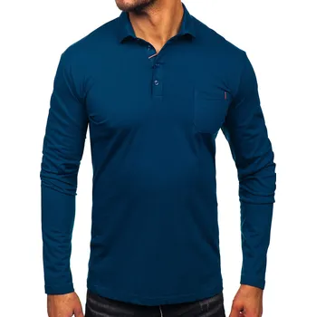 Tmavě modrá pánská bavlněná polokošile s dlouhým rukávem Bolf 5120 - S