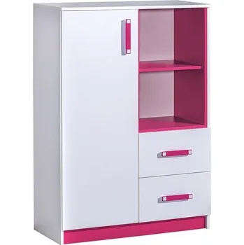 Komoda TRUFEL 6- Komoda 90 vysoká (Trafiko 6) - bílá/růžová (DO) (K150-Z)