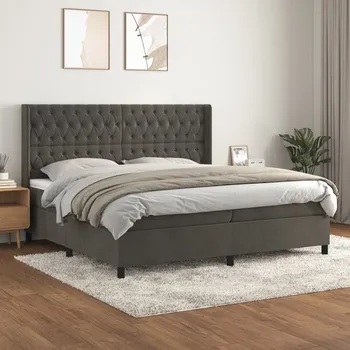Postel vidaXL Box spring postel s matrací 200x200 cm samet [3132884] Barva: Tmavě šedá