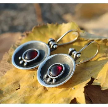 Náušnice Drakkaria ORBIT, stříbrné náušnice s granátem, Ag 925, 10g