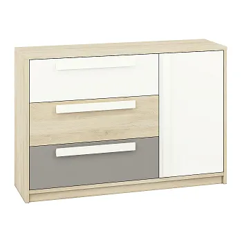Komoda DIVO 0801 -komoda 1D3S,lamino Buk fjord/dvířka bílá/buk/šedá (ML) (DROP0801=2BALÍKY) (K150)