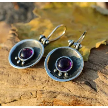 Náušnice Drakkaria ORBIT, stříbrné náušnice s ametystem, Ag 925, 10g