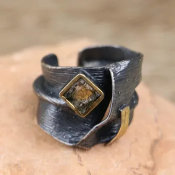 Prsten Kanevsky Haifa stříbrný prsten s vltavínem, Ag 925