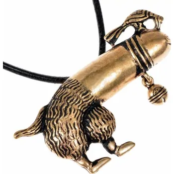 Brož Phallus s ptákem a rolničkou, bronz