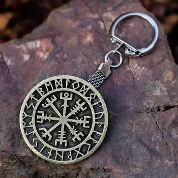 Drakkaria Klíčenka VEGVISIR - kompas, islandská runa, staromosaz
