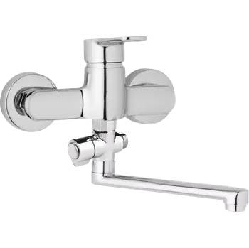 Vodovodní baterie JB Sanitary Nástěnná umyvadlová a sprchová baterie MIRAM, rozteč 150 mm, otočný přepínač, bez příslušenství, ramínko 200 mm M10 37 00