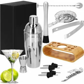 Barmanská sada s dřevěným stojanem 12 dílů, nerezová SPRINGOS SUPERIOR