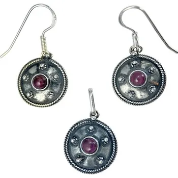 Souprava šperků Drakkaria ANTICA ROMA, sada stříbrných šperků s granátem, Ag 925