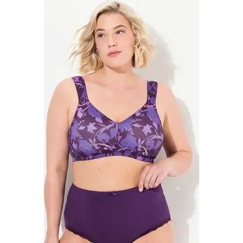 Podprsenka Ulla Popken, Plus size Podprsenka z mikrovlákna, květy, bez kostic, košíčky C-E pro plnoštíhlé nadměrná velikost, 833446846-1103, nachový, 100E, Nadměrné velikosti, Plus size oblečení, Oblečení pro boubelky, Oblečení pro baculky, Oblečení pro plnoštíhlé,